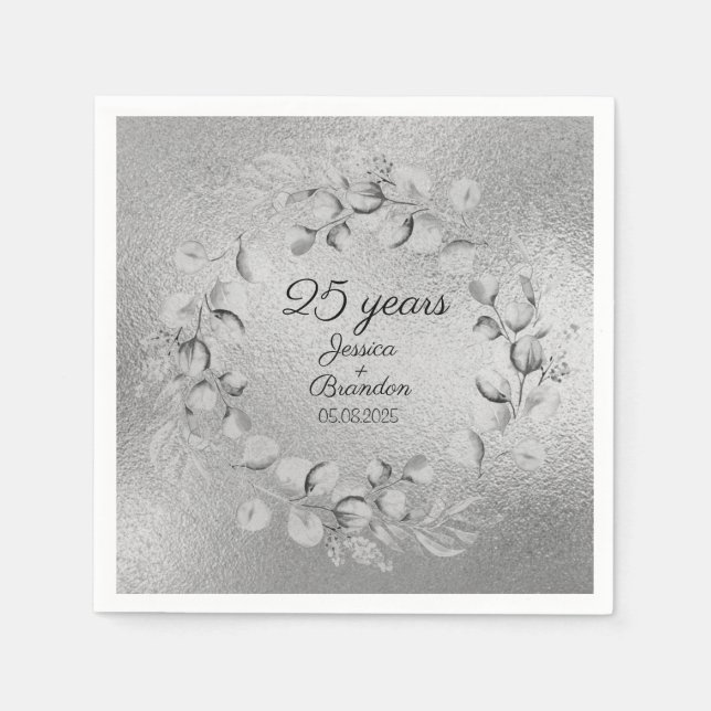 Serviette En Papier 25e anniversaire du Mariage d'Eucalyptus (Devant)