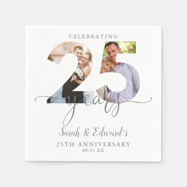 Serviette En Papier 25e anniversaire du Mariage moderne 2 photo (Devant)
