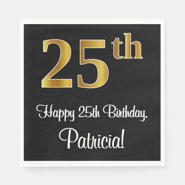 Serviette En Papier 25e anniversaire ~ Elégant Luxueux Faux Gold Look  (Devant)