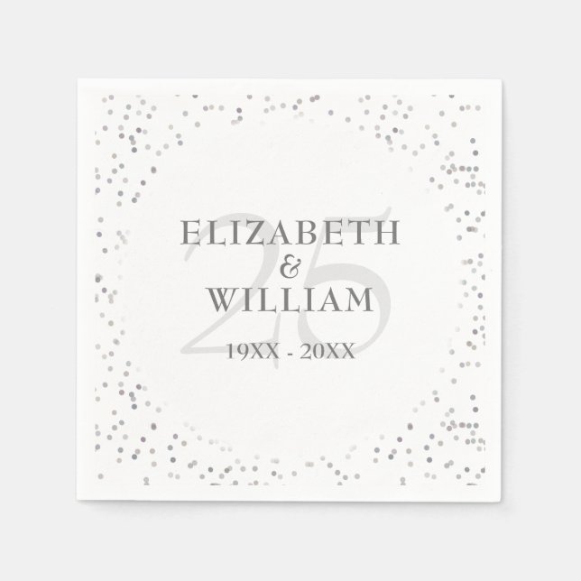 Serviette En Papier 25e anniversaire Mariage d'argent Chic Confetti (Devant)