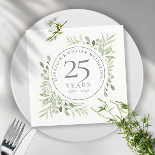 Serviette En Papier 25e anniversaire Mariage d'argent verdure