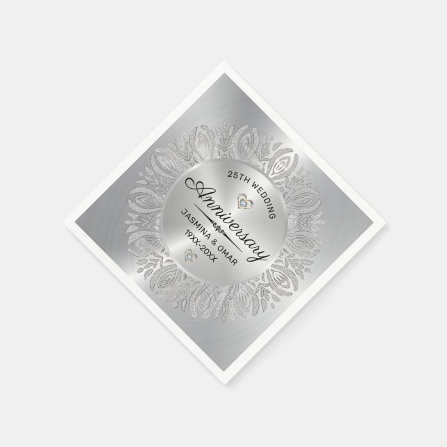Serviette En Papier 25e anniversaire mariage parties scintillant argen (Coin)