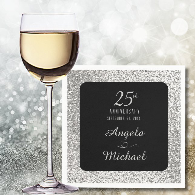 Serviette En Papier 25e anniversaire Mariage Parties scintillant d'arg (Créateur téléchargé)