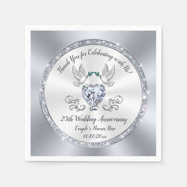 Serviette En Papier 25e anniversaire Mariage serviettes, argent (Devant)