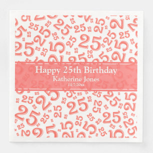 Serviette En Papier 25e anniversaire Numéro Motif Coral/Blanc