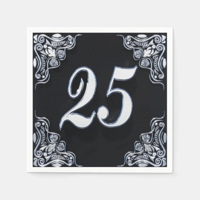 Serviette En Papier 25e anniversaire ou anniversaire Regal Argent Noir (Devant)