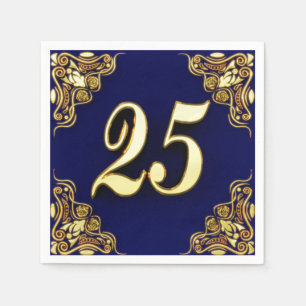 Serviette En Papier 25e anniversaire ou anniversaire Regal Gold et Blu