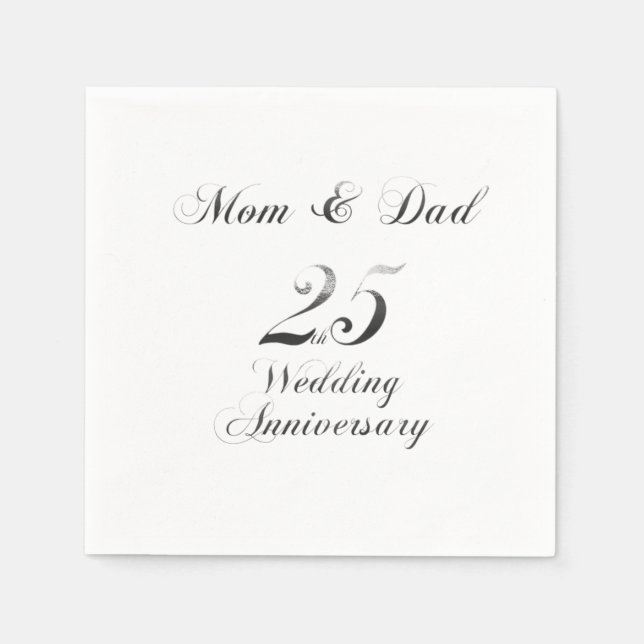 Serviette En Papier 25e Anniversaire Parents Mariage d'argent (Devant)