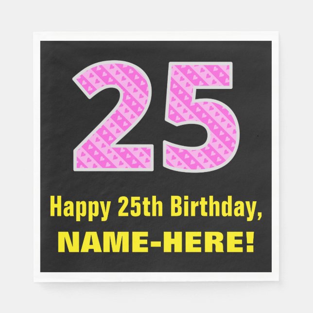 Serviette En Papier 25e anniversaire : Pink Stripes and Hearts "25" +  (Devant)