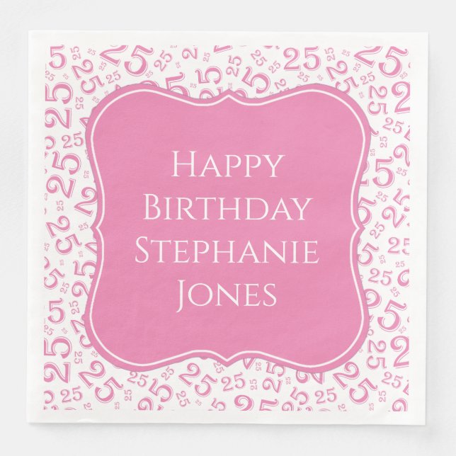 Serviette En Papier 25e anniversaire rose/blanc Motif du numéro de sup (Devant)