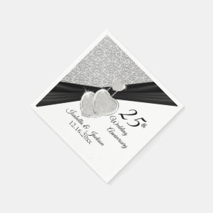 Serviette En Papier 25ème Conception d'anniversaire de noces d'argent