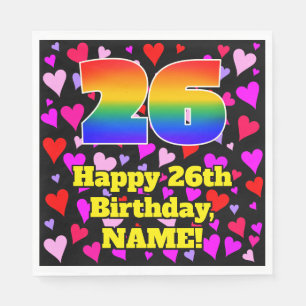 Serviette En Papier 26e anniversaire : Amour Hearts Motif, Arc-en-ciel
