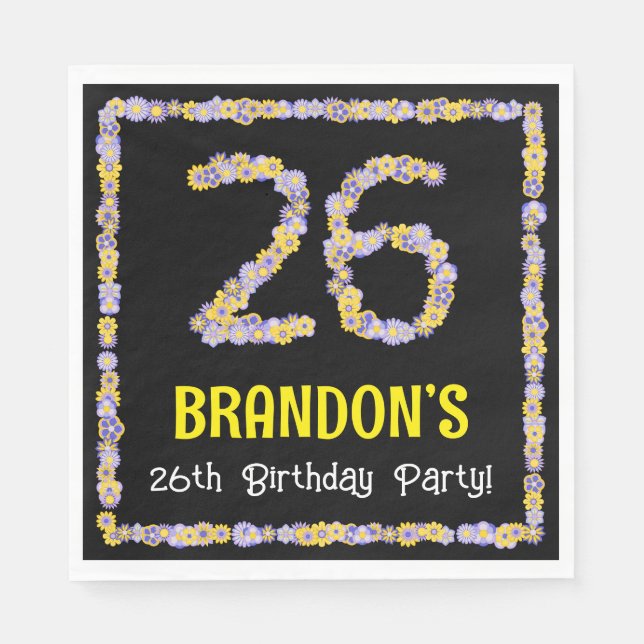 Serviette En Papier 26e anniversaire : Floral Flowers Numéro, Nom pers (Devant)