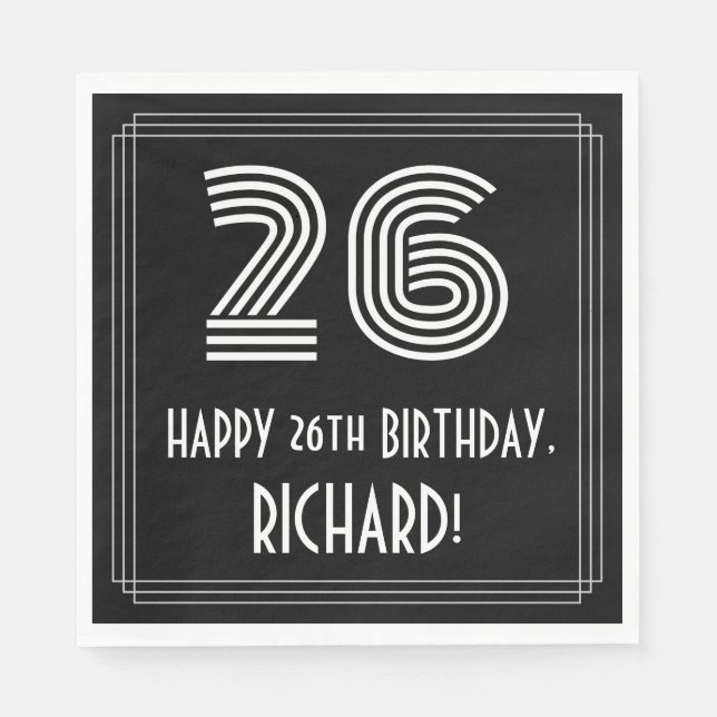 Serviette En Papier 26ème anniversaire : Art Déco Inspiré Look "26" +  (Devant)