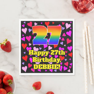 Serviette En Papier 27e anniversaire : Amour Hearts Motif, Arc-en-ciel