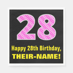 Serviette En Papier 28e anniversaire : Pink Stripes and Hearts "28" + 