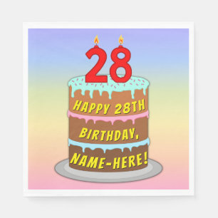 Serviette En Papier 28th Birthday : Fun Cake and Candles + Custom Name