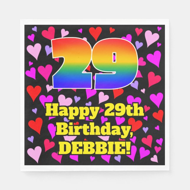 Serviette En Papier 29e anniversaire : Amour Hearts Motif, Arc-en-ciel (Devant)