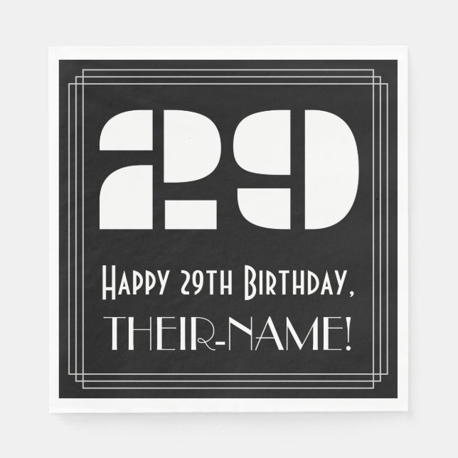 Serviette En Papier 29e anniversaire : Art Déco Inspiré Look "29" + No (Devant)