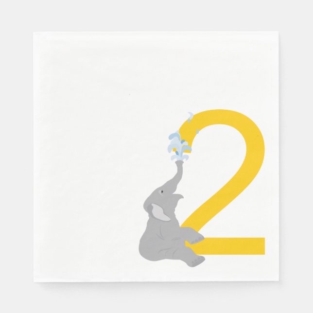 Serviette En Papier 2 Anniversaire moderne Gris Elephant Party Napkins (Devant)