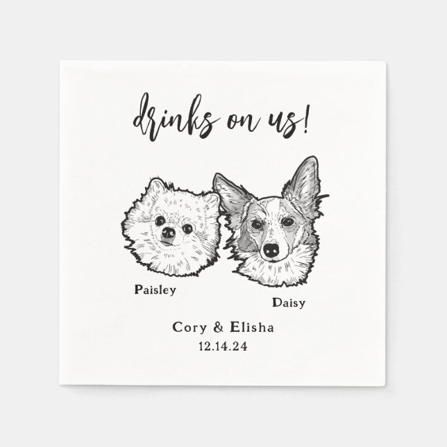 Serviette En Papier 2 Chien face animaux de compagnie Sketch Boissons  (Devant)