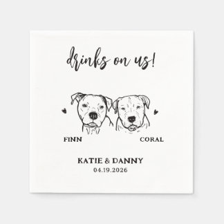 Serviette En Papier 2 chiens ligne artistique boissons offertes mariag