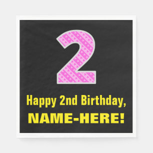 Serviette En Papier 2e anniversaire : Pink Stripes and Hearts "2" + No