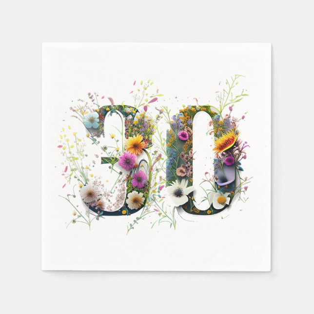 Serviette En Papier 30 Numéro d'anniversaire Fleurs sauvages (Devant)