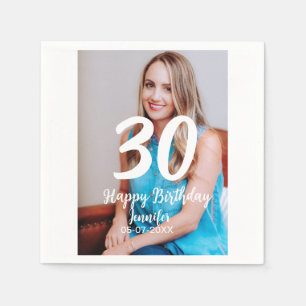 Serviette En Papier 30e anniversaire ajouter nom date année photo blan