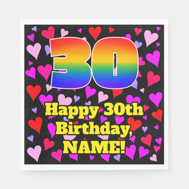 Serviette En Papier 30e anniversaire : Amour Hearts Motif, Arc en ciel (Devant)