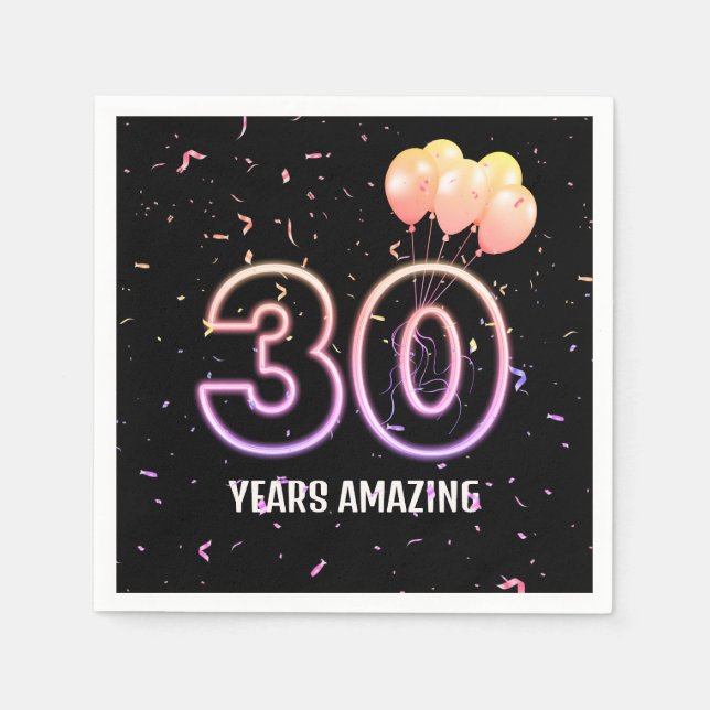 Serviette En Papier 30e anniversaire Balloons et Confetti (Devant)