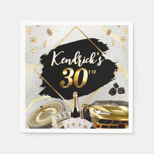 Serviette En Papier 30e anniversaire Black & Gold Casino, voiture de l (Devant)