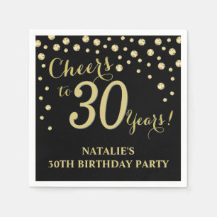 Serviette En Papier 30e anniversaire de fête Black and Gold Diamond Na