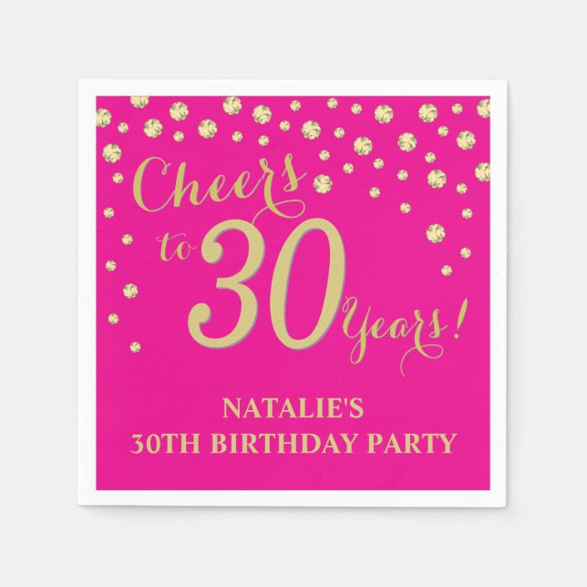 Serviette En Papier 30e anniversaire fête Hot rose et Gold Diamond (Devant)