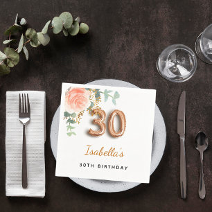 Serviette En Papier 30e anniversaire floral rose or eucalyptus monogra