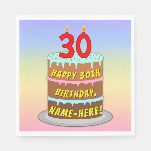 Serviette En Papier 30e anniversaire : Fun Cake and Candles + Nom pers (Devant)
