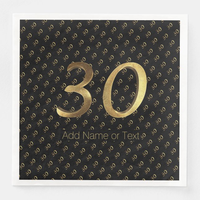 Serviette En Papier 30e anniversaire Mariage Anniversaire Black Gold (Devant)