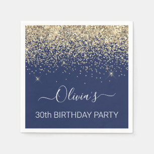 Serviette En Papier 30e anniversaire Marine Blue Gold Parties scintill