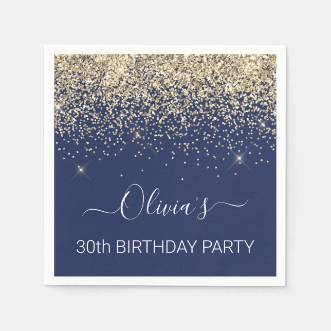 Serviette En Papier 30e anniversaire Marine Blue Gold Parties scintill (Devant)