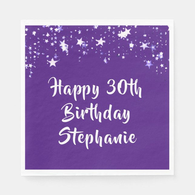 Serviette En Papier 30e anniversaire moderne violet pinceau Étoiles de (Devant)