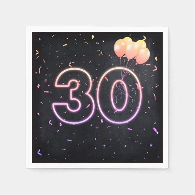 Serviette En Papier 30e anniversaire néon Connexion serviettes noires (Devant)