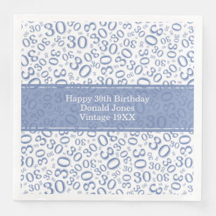 Serviette En Papier 30e anniversaire Numéro d'âge Motif bleu/blanc