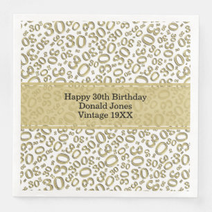 Serviette En Papier 30e anniversaire Numéro d'âge Motif Or/Blanc
