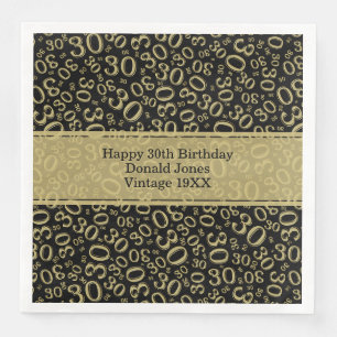 Serviette En Papier 30e anniversaire Numéro d'âge Motif Or/Noir