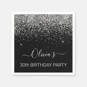Serviette En Papier 30e anniversaire Parties scintillant d'argent noir