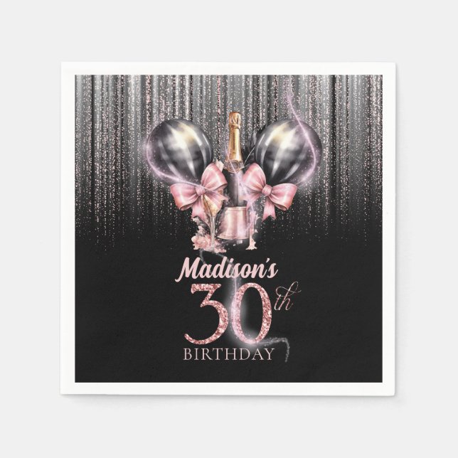 Serviette En Papier 30e anniversaire personnalisé Champagne de luxe (Devant)