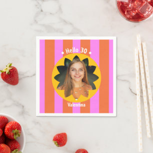 Serviette En Papier 30e anniversaire photo colorée rose jaune tendance
