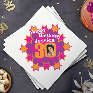 Serviette En Papier 30e anniversaire photo et nom rose star serviettes