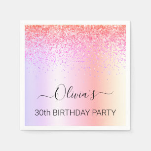 Serviette En Papier 30e anniversaire Rainbow Pastel Monogram Parties s