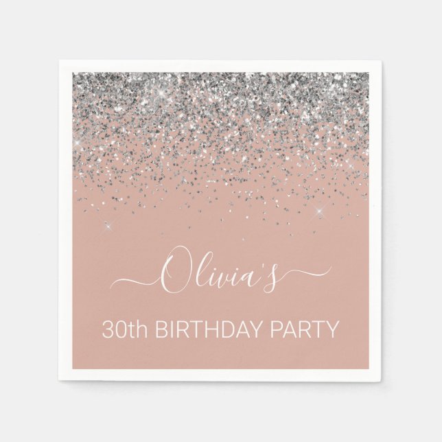 Serviette En Papier 30e anniversaire Rose Gold Blush Pink Silver Parti (Devant)